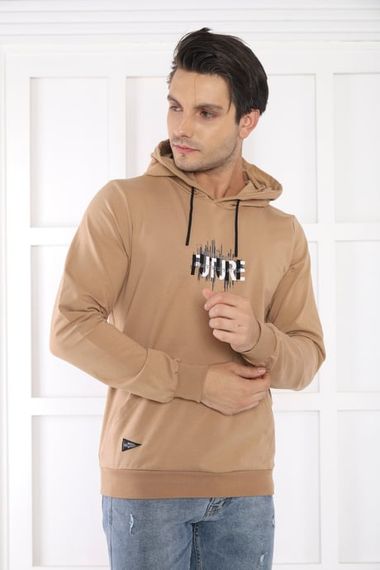 Чоловічий слімфіт світшот із капюшоном Escetic, темно-бежевий, 4 сезони, з кишенями, з 95% бавовни, стильний та зручний для спорту та повсякденності - фото 1