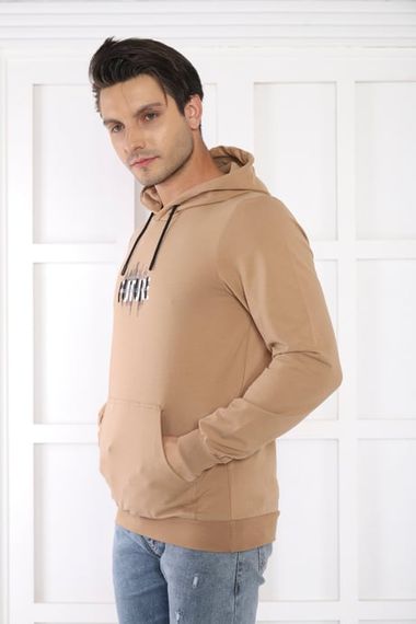 Чоловічий слімфіт світшот із капюшоном Escetic, темно-бежевий, 4 сезони, з кишенями, з 95% бавовни, стильний та зручний для спорту та повсякденності - фото 4