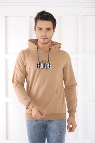 Чоловічий слімфіт світшот із капюшоном Escetic, темно-бежевий, 4 сезони, з кишенями, з 95% бавовни, стильний та зручний для спорту та повсякденності - фото 3