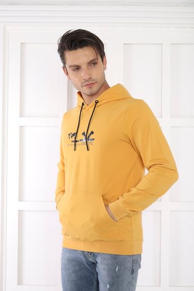 Escetic Men's Slimfit Mustard Pocket, 2 Thread Hooded Sports Sweatshirt 0950 - photo 2