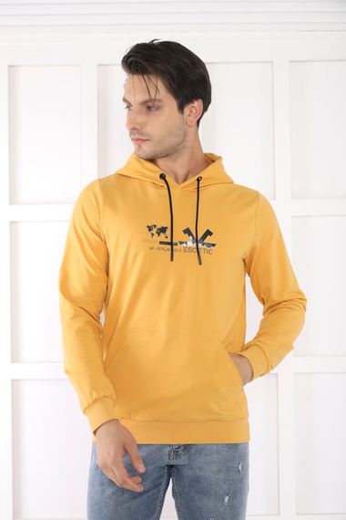 Escetic Men's Slimfit Mustard Pocket, 2 Thread Hooded Sports Sweatshirt 0950 - photo 3