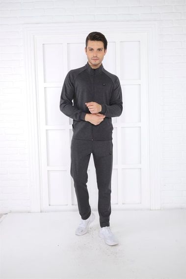Чоловічий спортивний костюм Escetic з піднятим коміром, 4 сезони, slimfit, дихаючий, бавовна, чотири кишені - фото 4