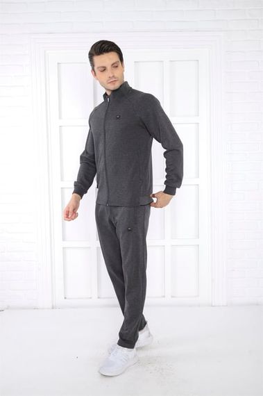 Чоловічий спортивний костюм Escetic з піднятим коміром, 4 сезони, slimfit, дихаючий, бавовна, чотири кишені - фото 2