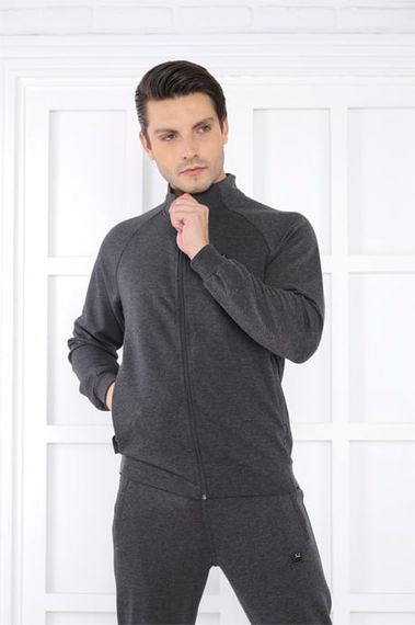 Чоловічий спортивний костюм Escetic з піднятим коміром, 4 сезони, slimfit, дихаючий, бавовна, чотири кишені - фото 1