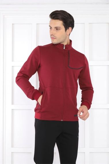 طقم بدلة رياضية ضيقة للرجال من Escetic Claret Red بياقة واقفة 4 مواسم قابلة للتنفس من القطن الرياضي 6793 - صورة 5