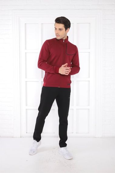 طقم بدلة رياضية ضيقة للرجال من Escetic Claret Red بياقة واقفة 4 مواسم قابلة للتنفس من القطن الرياضي 6793 - صورة 2