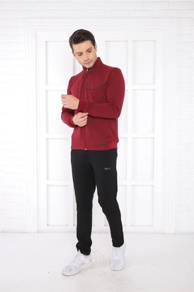 طقم بدلة رياضية ضيقة للرجال من Escetic Claret Red بياقة واقفة 4 مواسم قابلة للتنفس من القطن الرياضي 6793 - صورة 3