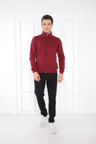 طقم بدلة رياضية ضيقة للرجال من Escetic Claret Red بياقة واقفة 4 مواسم قابلة للتنفس من القطن الرياضي 6793 - صورة 4