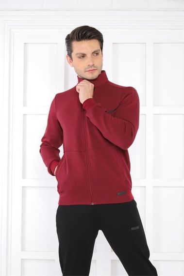 طقم بدلة رياضية ضيقة للرجال من Escetic Claret Red بياقة واقفة 4 مواسم قابلة للتنفس من القطن الرياضي 6793 - صورة 1