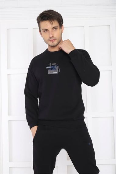 Escetic Black Men's 3 Thread Raised Breathable Slimfit Sweat Sports Tracksuit Set 3079 - photo 2