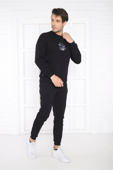 Escetic Black Men's 3 Thread Raised Breathable Slimfit Sweat Sports Tracksuit Set 3079 - photo 1
