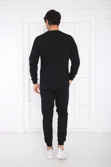 Escetic Black Men's 3 Thread Raised Breathable Slimfit Sweat Sports Tracksuit Set 3079 - photo 4