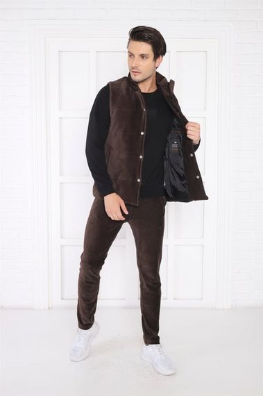 Мужской спортивный комплект Escetic Slimfit из вельвета с 4 карманами и жилетом, идеален для осени и зимы - фото 2