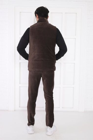 Мужской спортивный комплект Escetic Slimfit из вельвета с 4 карманами и жилетом, идеален для осени и зимы - фото 4