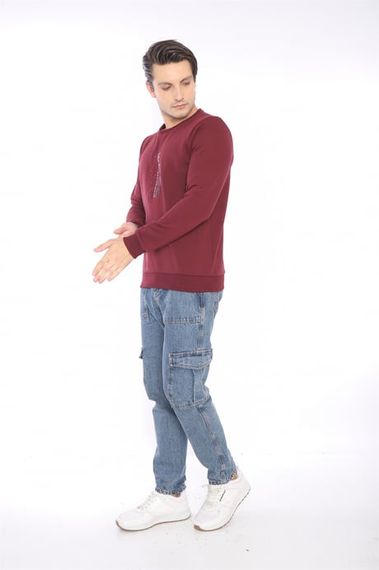 Escetic Bordo Erkek Kışlık Slimfit 3 İplik İçi Polarlı Nefes Alabilen Spor Sweatshirt 0940 - photo 3