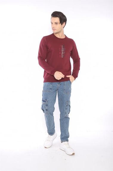Escetic Bordo Erkek Kışlık Slimfit 3 İplik İçi Polarlı Nefes Alabilen Spor Sweatshirt 0940 - photo 2