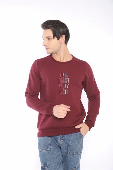 Escetic Bordo Erkek Kışlık Slimfit 3 İplik İçi Polarlı Nefes Alabilen Spor Sweatshirt 0940 - photo 4