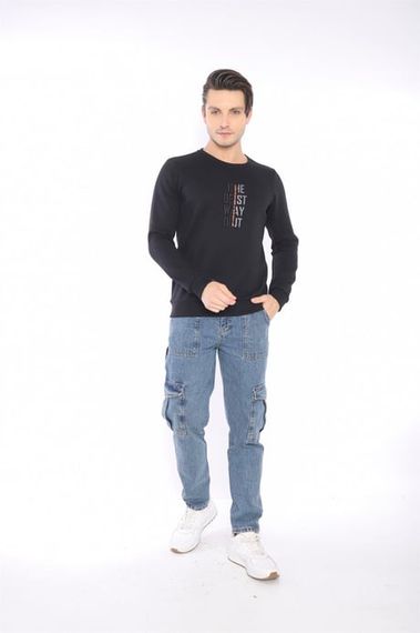 Escetic Siyah Erkek Kışlık Slimfit 3 İplik İçi Polarlı Nefes Alabilen Spor Sweatshirt 0940 - photo 2