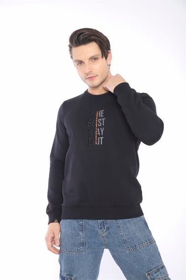 Escetic Siyah Erkek Kışlık Slimfit 3 İplik İçi Polarlı Nefes Alabilen Spor Sweatshirt 0940 - photo 5