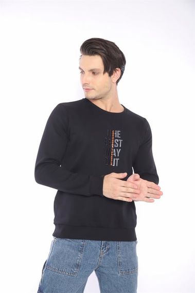Escetic Siyah Erkek Kışlık Slimfit 3 İplik İçi Polarlı Nefes Alabilen Spor Sweatshirt 0940 - photo 4