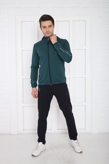 Эскетик зеленый мужской капюшонный спортивный костюм slimfit 4 сезона дышащий из хлопка 6761 - фото 2