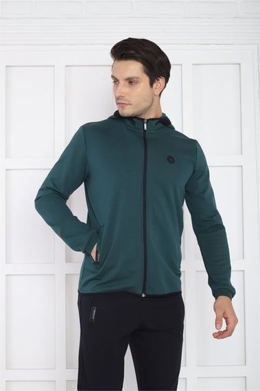 Эскетик зеленый мужской капюшонный спортивный костюм slimfit 4 сезона дышащий из хлопка 6761 - фото 1