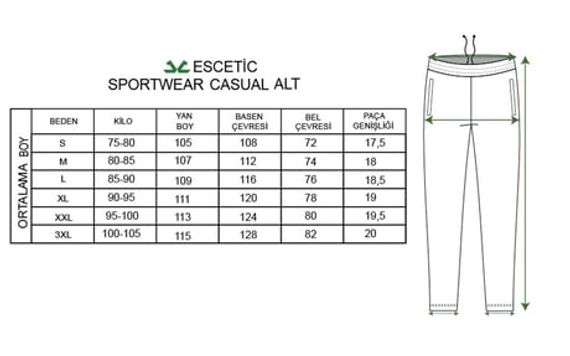 Escetic Royal Erkek Casual Kalıp 3 İplik İçi Polarlı Kışlık Kalın Spor Eşofman Altı B1294 - fotoğraf 3