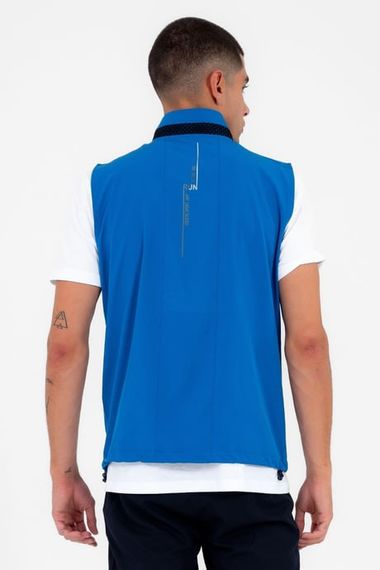 Escetic Blue الرجال الوقوف طوق الرياضة ليكرا تنفس 4 جيوب الصيف Slimfit سترة رياضية مجموعة 6921 - صورة 2