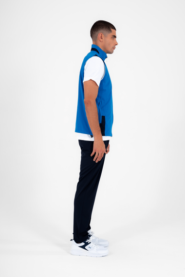 Escetic Blue الرجال الوقوف طوق الرياضة ليكرا تنفس 4 جيوب الصيف Slimfit سترة رياضية مجموعة 6921 - صورة 4