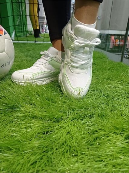 Escetic Beyaz-Yeşil Kadın Sneaker Yumuşak Yüksek Taban Bağcıklı Spor Ayakkabı AY0005 - fotoğraf 2