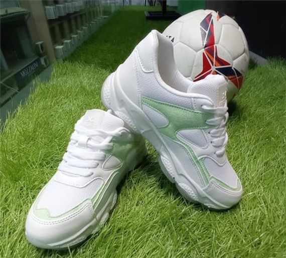 Escetic Beyaz-Yeşil Kadın Sneaker Yumuşak Yüksek Taban Bağcıklı Spor Ayakkabı AY0005 - fotoğraf 1