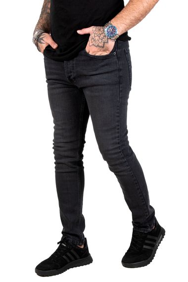 Чоловічі джинси DeepSEA Slim Fit з еластичною тканини, з ензимним промиванням, з ґудзиками, стиль CASUAL, 98% бавовна, 2% еластан - фото 3