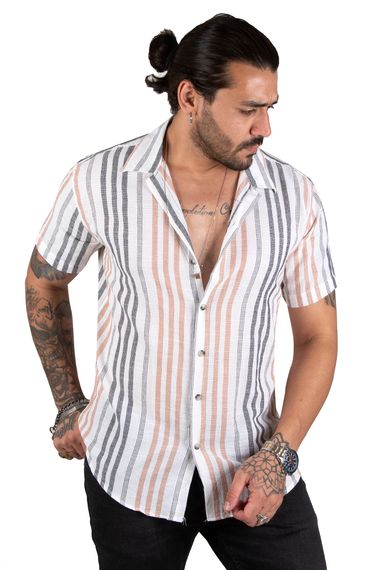 DeepSEA Striped Open Collar Short Sleeve Linen Men's Shirt 2201917 - photo 2