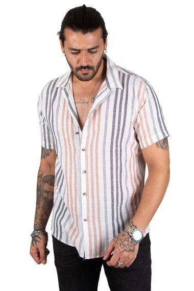 DeepSEA Striped Open Collar Short Sleeve Linen Men's Shirt 2201917 - photo 1