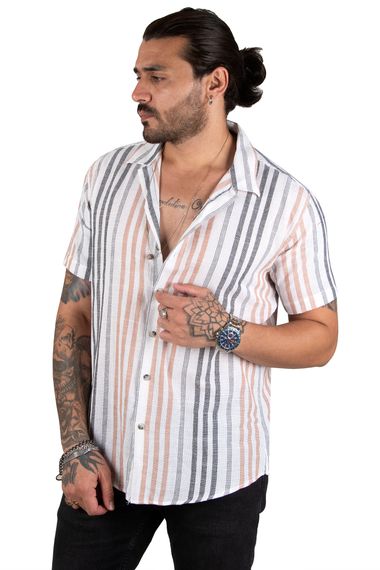 DeepSEA Striped Open Collar Short Sleeve Linen Men's Shirt 2201917 - photo 3