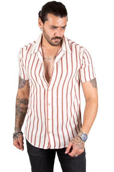 DeepSEA Thin Striped Short Sleeve Linen Men's Shirt 2201919 - photo 2