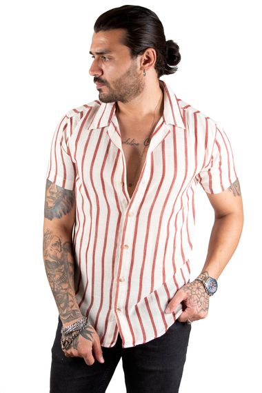 DeepSEA Thin Striped Short Sleeve Linen Men's Shirt 2201919 - photo 1