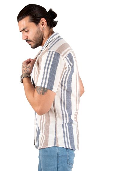 DeepSEA Short Sleeve Buttoned Striped Raw Linen Men's Shirt 2201921 - photo 2