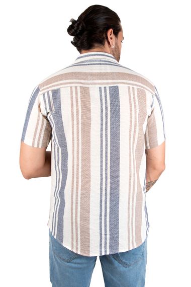 DeepSEA Short Sleeve Buttoned Striped Raw Linen Men's Shirt 2201921 - photo 4