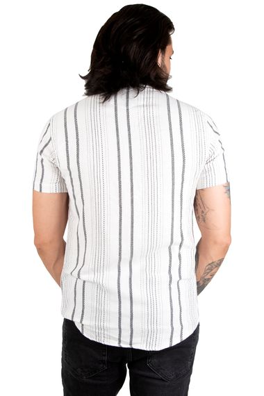 DeepSEA Stripe Patterned Buttoned Open Collar Raw Linen Short Sleeve Men's Shirt 2201913 - photo 5