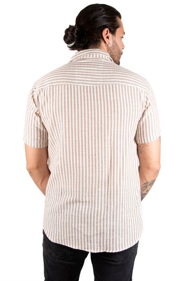 DeepSEA Fine Line Patterned Short Sleeve Raw Linen Men's Shirt 2201920 - photo 4