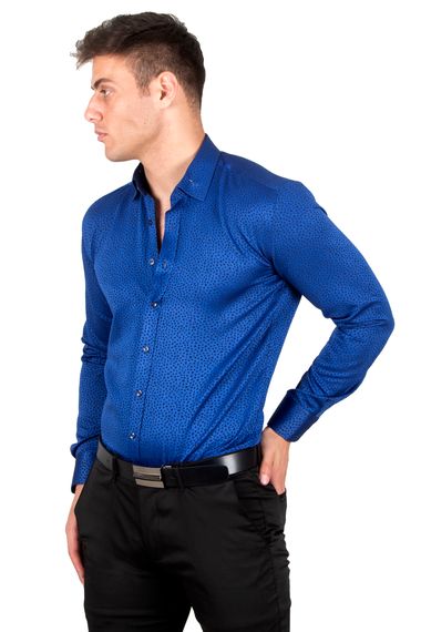 DeepSEA High Collar Dot Patterned Jacquard Slim Fit Men's Shirt 2309349 - photo 3