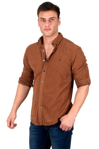 Сорочка DeepSEA з замші 2302324, Slim Fit, Casual стиль, довгі рукави, кнопкове закриття, доступна в бордовому, бежевому, візоні, табачному, рожевому, коричневому - фото 2