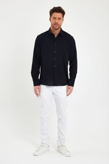 DeepSEA Kırışık Kumaş Slim Fit Likralı Uzun Kollu Gömlek 2403015 - photo 2