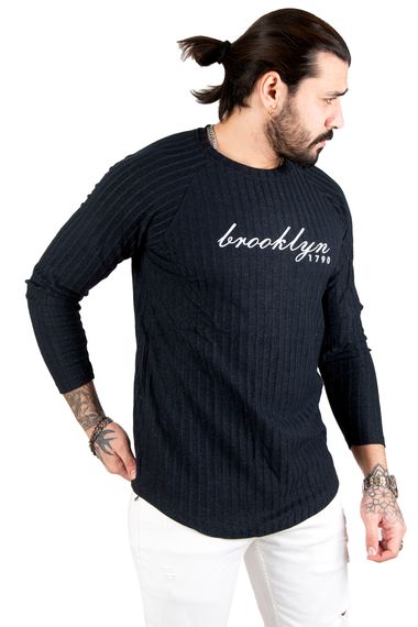 DeepSEA Eteği Oval Kesim Bisiklet Yaka Önü Yazı Baskılı Triko Erkek Sweatshirt 1808072 - fotoğraf 1