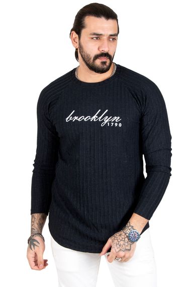 DeepSEA Eteği Oval Kesim Bisiklet Yaka Önü Yazı Baskılı Triko Erkek Sweatshirt 1808072 - fotoğraf 2