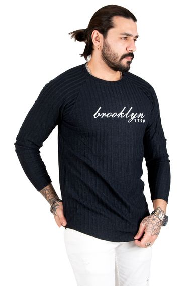 DeepSEA Eteği Oval Kesim Bisiklet Yaka Önü Yazı Baskılı Triko Erkek Sweatshirt 1808072 - fotoğraf 3