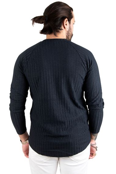 DeepSEA Eteği Oval Kesim Bisiklet Yaka Önü Yazı Baskılı Triko Erkek Sweatshirt 1808072 - fotoğraf 5