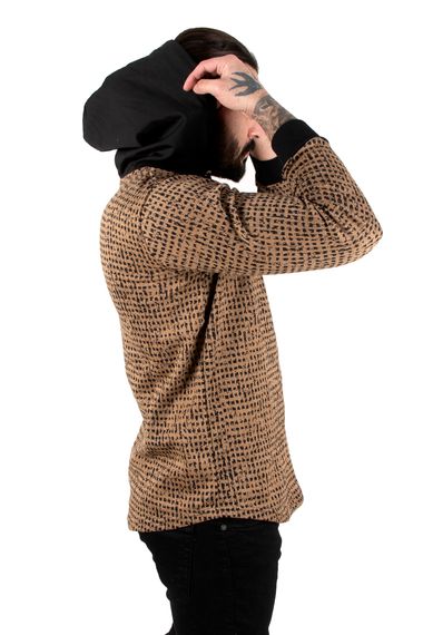 DeepSEA Pixel Detailed Sleeves Ribbed Skirt Oval Cut Hooded Men's Sweatshirt 2303084 - photo 3