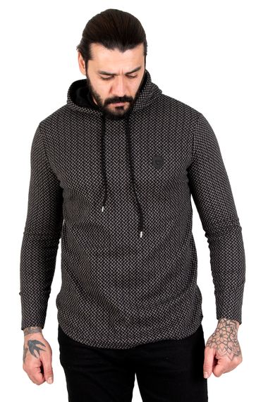 Світшот чоловічий з капюшоном DeepSEA з лінійним візерунком, стиль casual, slim fit, доступний у кольорах Хакі, Візон, Сірий, розміри S-XXL - фото 1